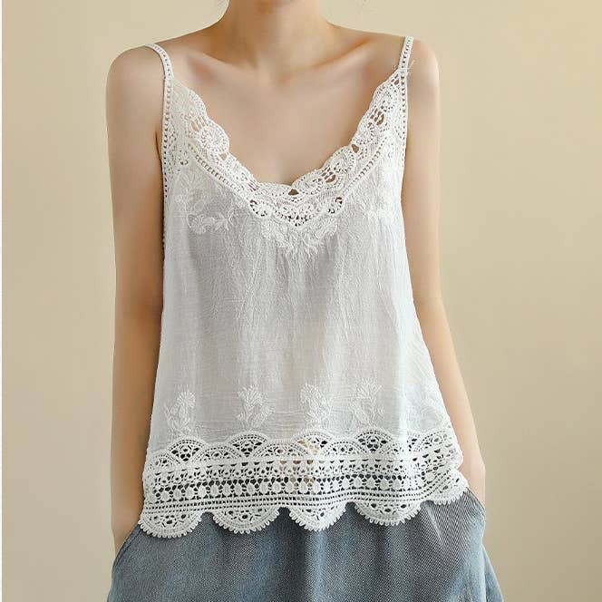 Hope & Sunshine - Wholesale Camisole - Women's - Lace Trim Camisole Stone Wash Tank Top