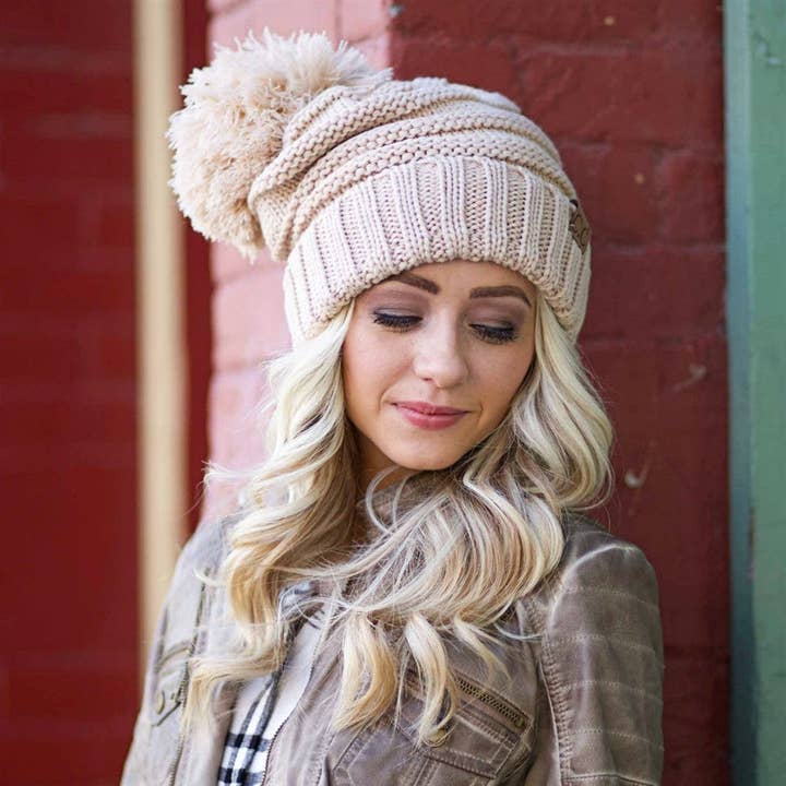 Truly Contagious - Wholesale Beanie - Women's - CC Slouchy Yarn Pom Beanie ( HAT-100POM )
