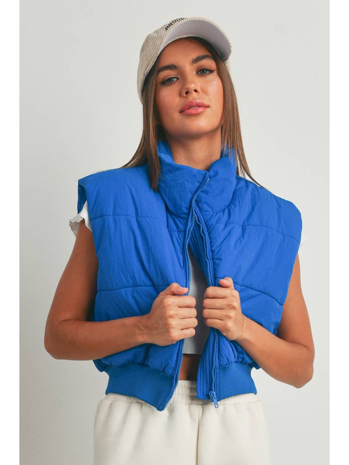 BUTTERMELON - Wholesale Outerwear Vest - Women's - Fall Zip-Up Crop Puffer Fall Vest - BMJ7012