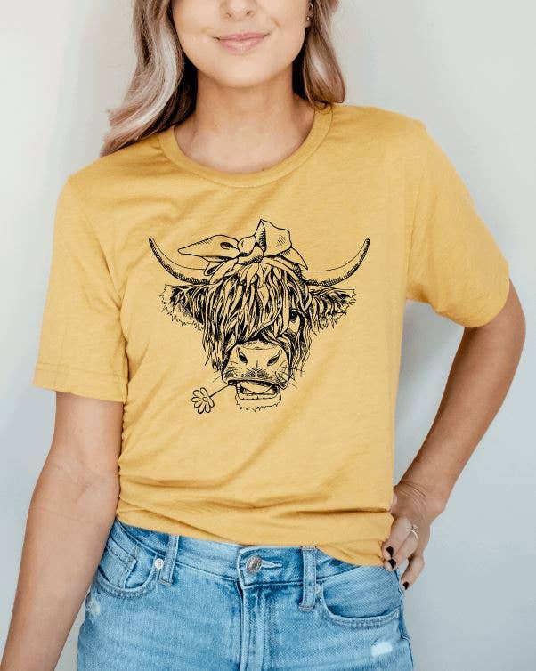 Tron Tron Graphic Wear - Wholesale Screen Printed T-Shirt - Women's - Highland Cow Bella and Canvas Graphic Tee #OS412