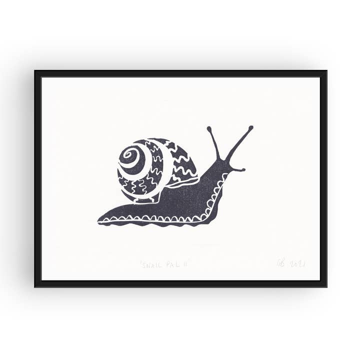 'Sneglen Pal' Lino Print A5 for engroshandel hos Grace Bedford Design