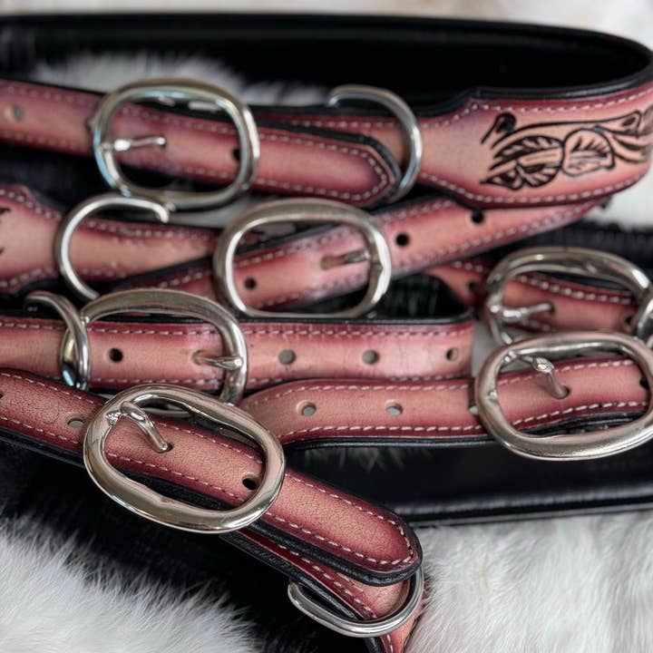 The Sterling Gypsy - Venta al por mayor Collar - Perros - Collar para perro de estilo occidental de piel labrada, perro de exposición, perro de granja, perro vaca, perro de ganado, regalos para mascotas, regalo para perros