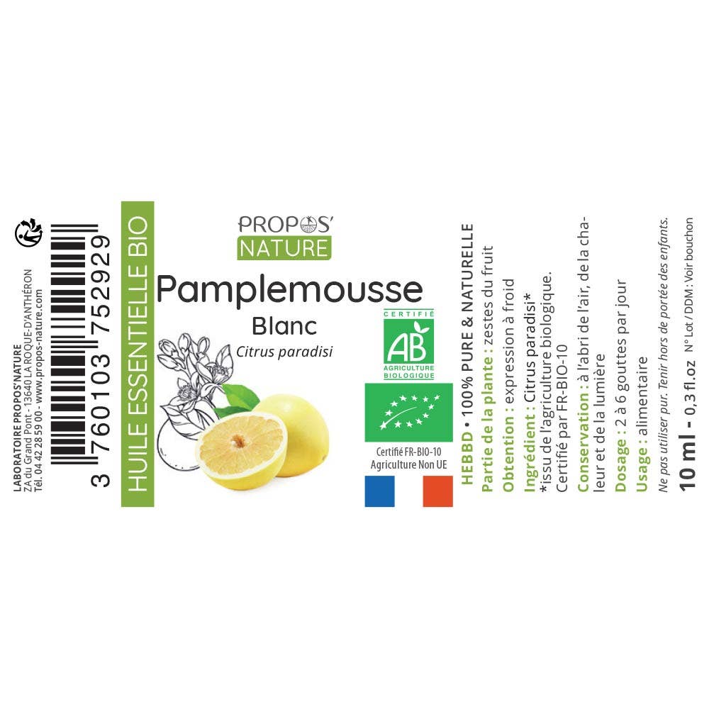 Propos'Nature – wholesale Essential oil – Organic White Grapefruit Essential Oil 10ml7