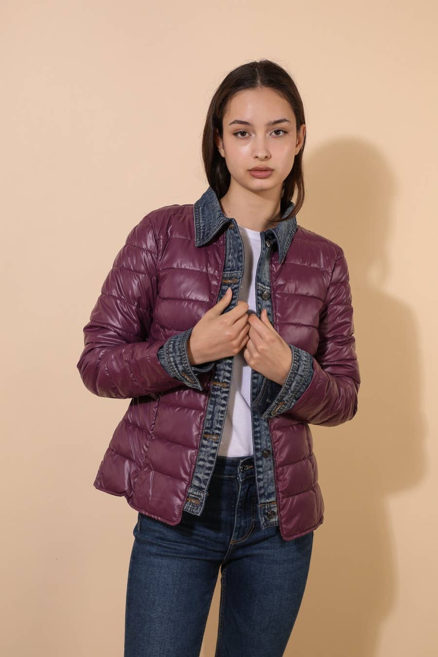 Attrait Paris - Wholesale Pufferjack - Dames - Kenza metalen jeansjack van twee materialen28