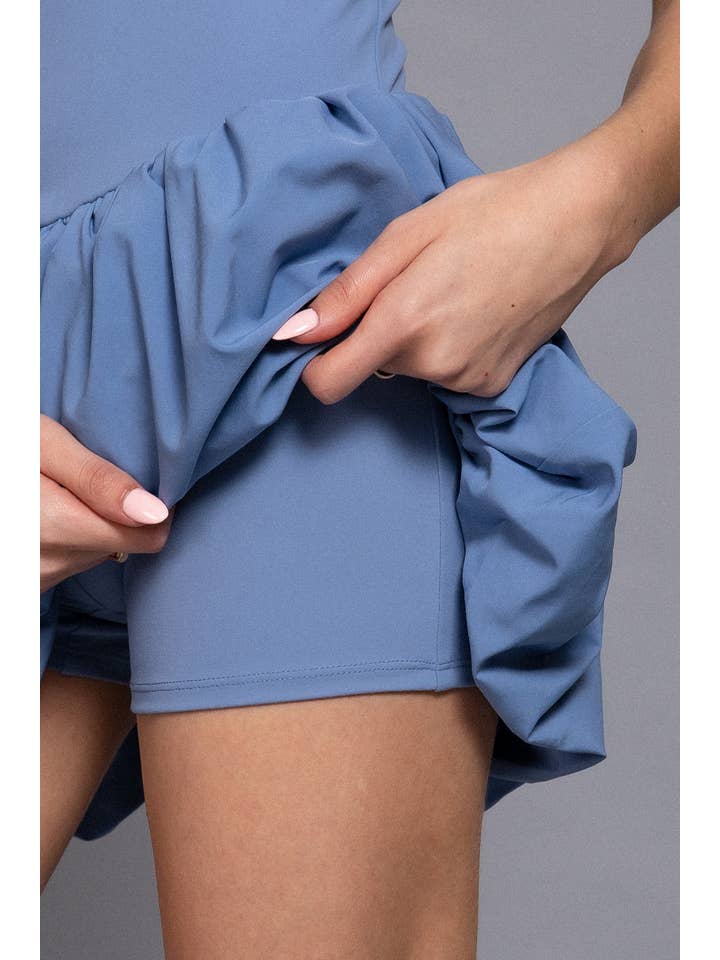 Active Basic | Active USA - Wholesale Athletic Dress - Women's - Straight Neck Cami Bubble Hem Mini Skort Dress7