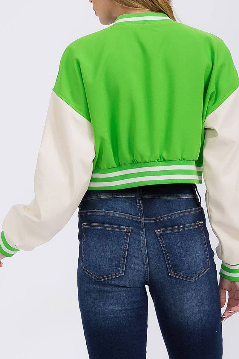 ROUSSEAU - Wholesale Varsity/Baseball Jacket - Women's - PLEATHER SLEEVE BUTTON CLOSURE VARSITY JACKET6