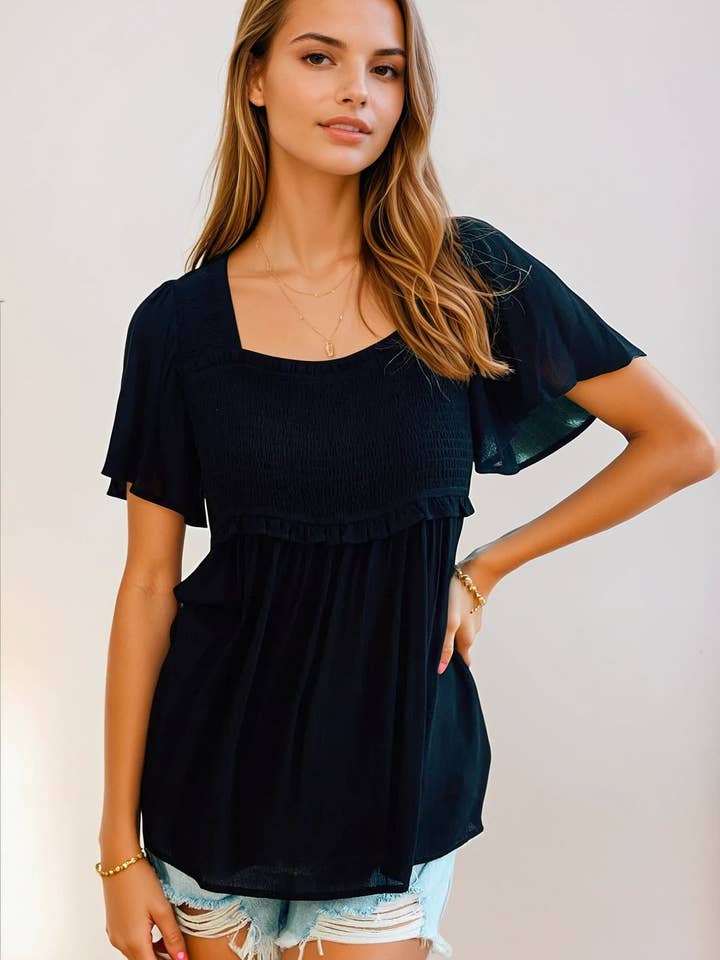 Smocked Blouse - 42181T for wholesale by Doe and Rae