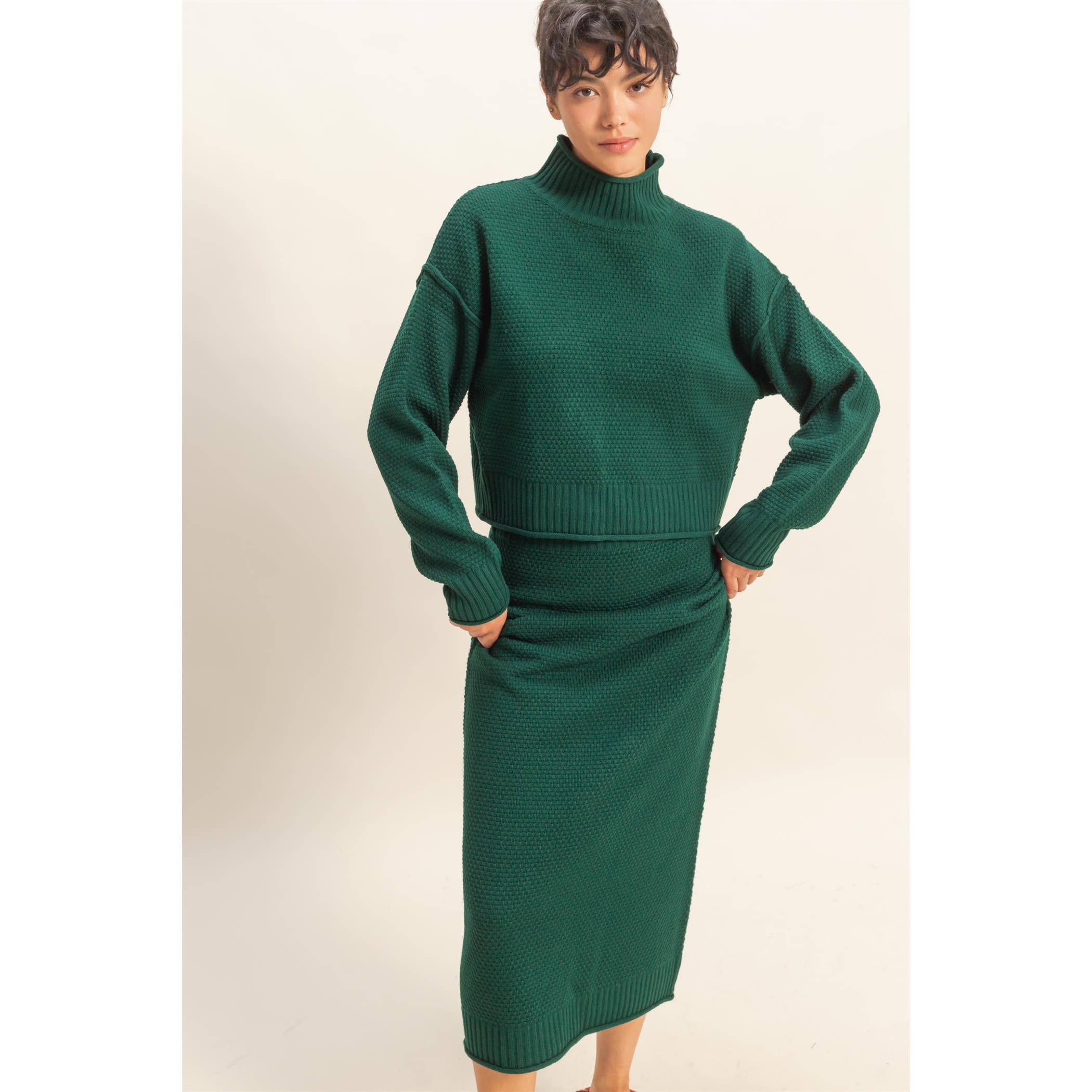Double Zero - Wholesale Top & Skirt Set - Women's - Textured High Neck Sweater & Skirt Set1