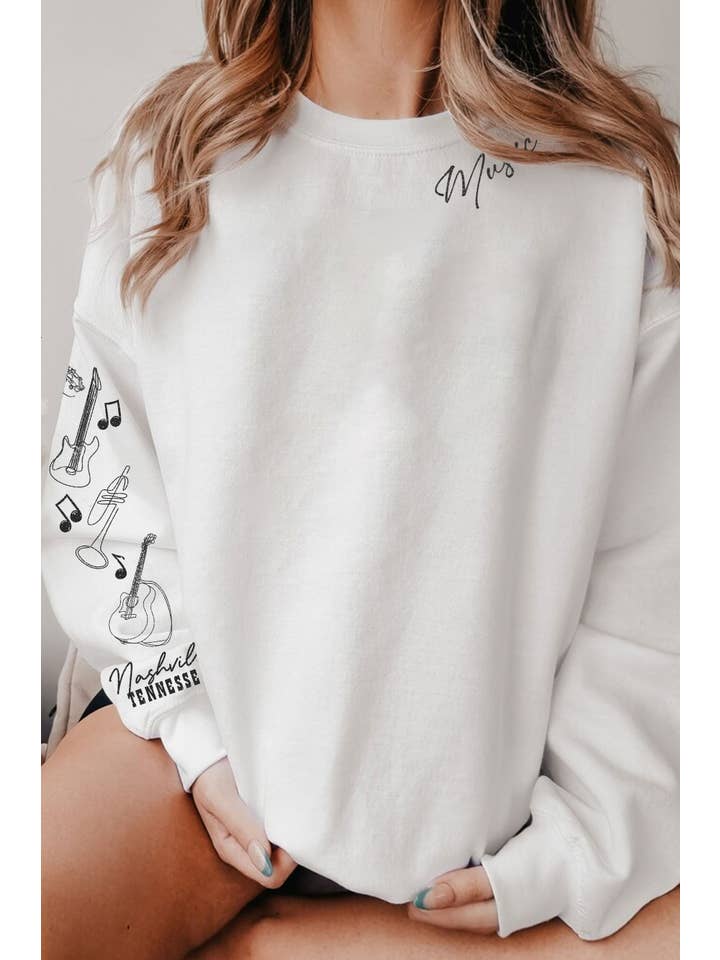 Rustee Clothing - Wholesale Graphic Sweatshirt - Women's - NASHVILLE MUSIC CITY PUFF GRAPHIC BRUSHED SWEATSHIRTS