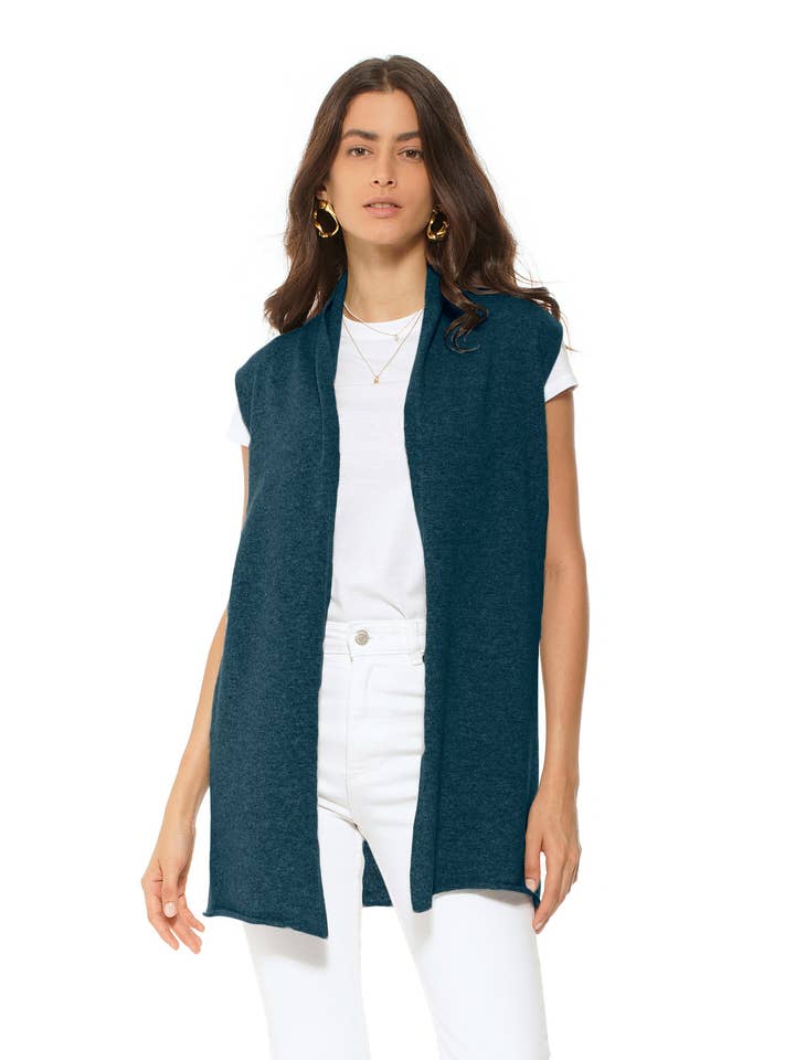 Women's Pure Cashmere Sleeveless Cardigan Forest Green for wholesale by Monticelli Cashmere