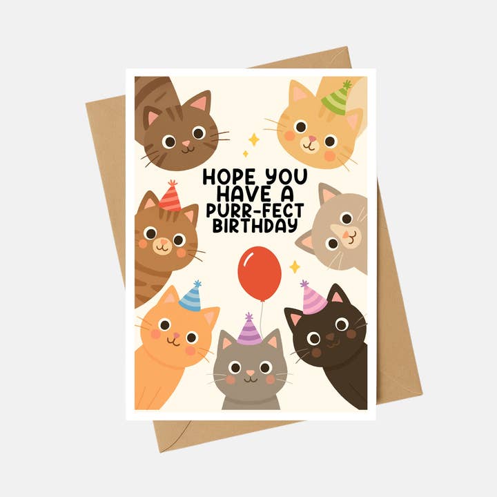 Funny Birthday Card - Purr-fect Birthday Card - A6 for wholesale by The Playful Press
