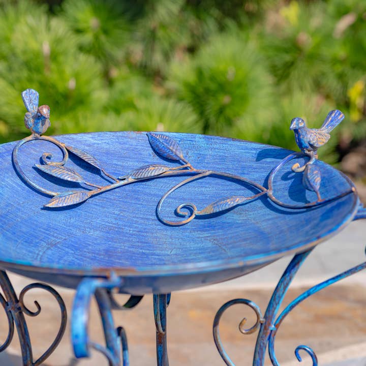 Zaer Ltd. International - Wholesale Bird Bath - “Rome 1945” 23" Tall Iron Birdbath with Porcelain Accent1