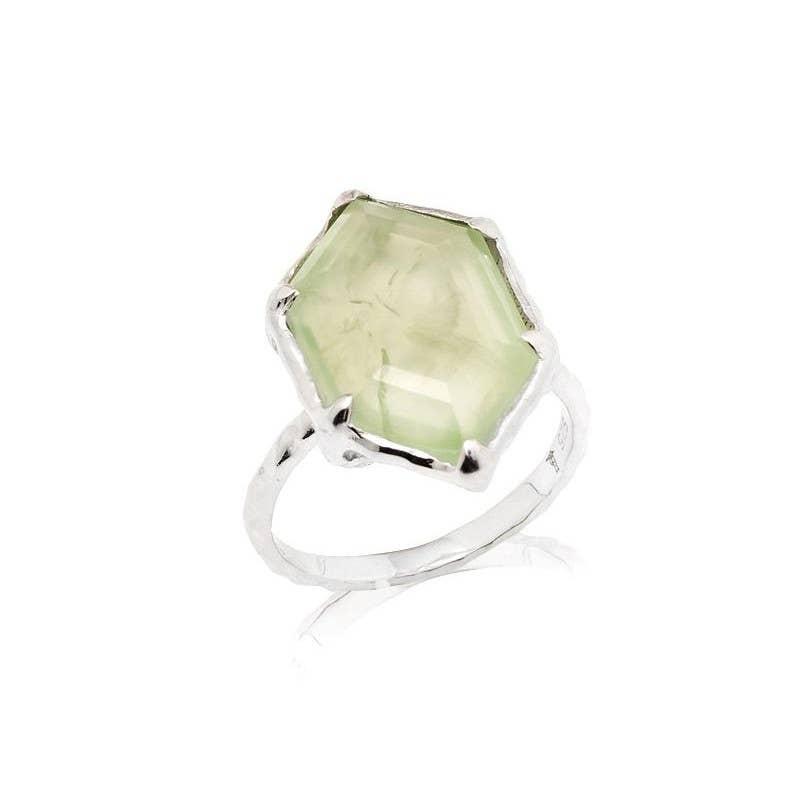 OPALOOK France - Vendita all'ingrosso Anelli cocktail/statement - Anello con prehnite naturale verde in argento sterling placcato rodio0