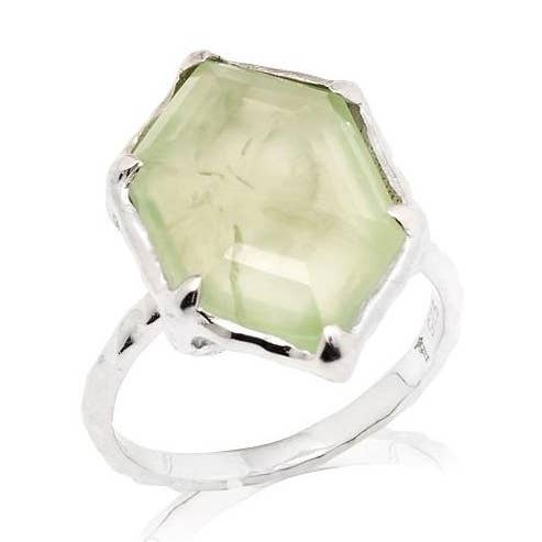 OPALOOK France - Vendita all'ingrosso Anelli cocktail/statement - Anello con prehnite naturale verde in argento sterling placcato rodio0