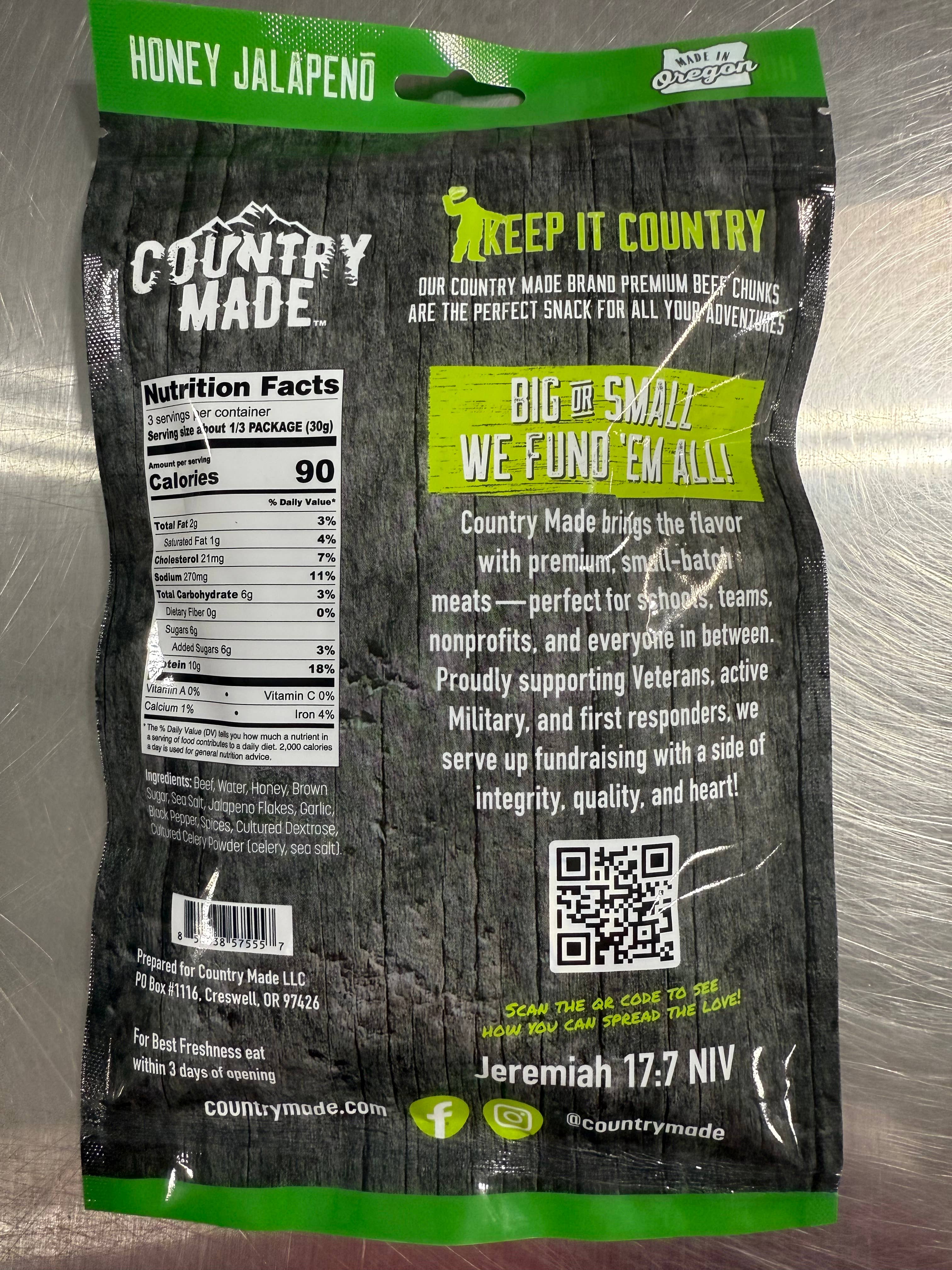Country Made - Vente Viande séchée - Jerky au miel et au jalapeno1