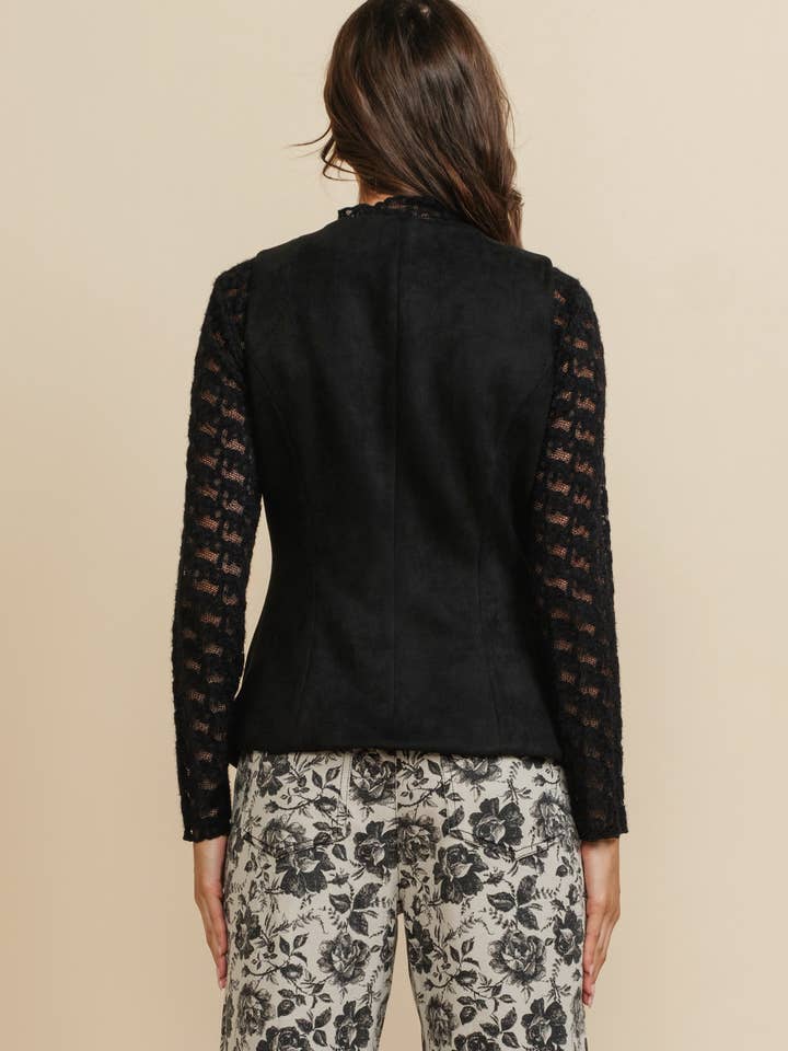 A & SHE - Wholesale Jacket - Women's - V-Neck Gold Button Down Suede Western Vest with Welt Pockets3