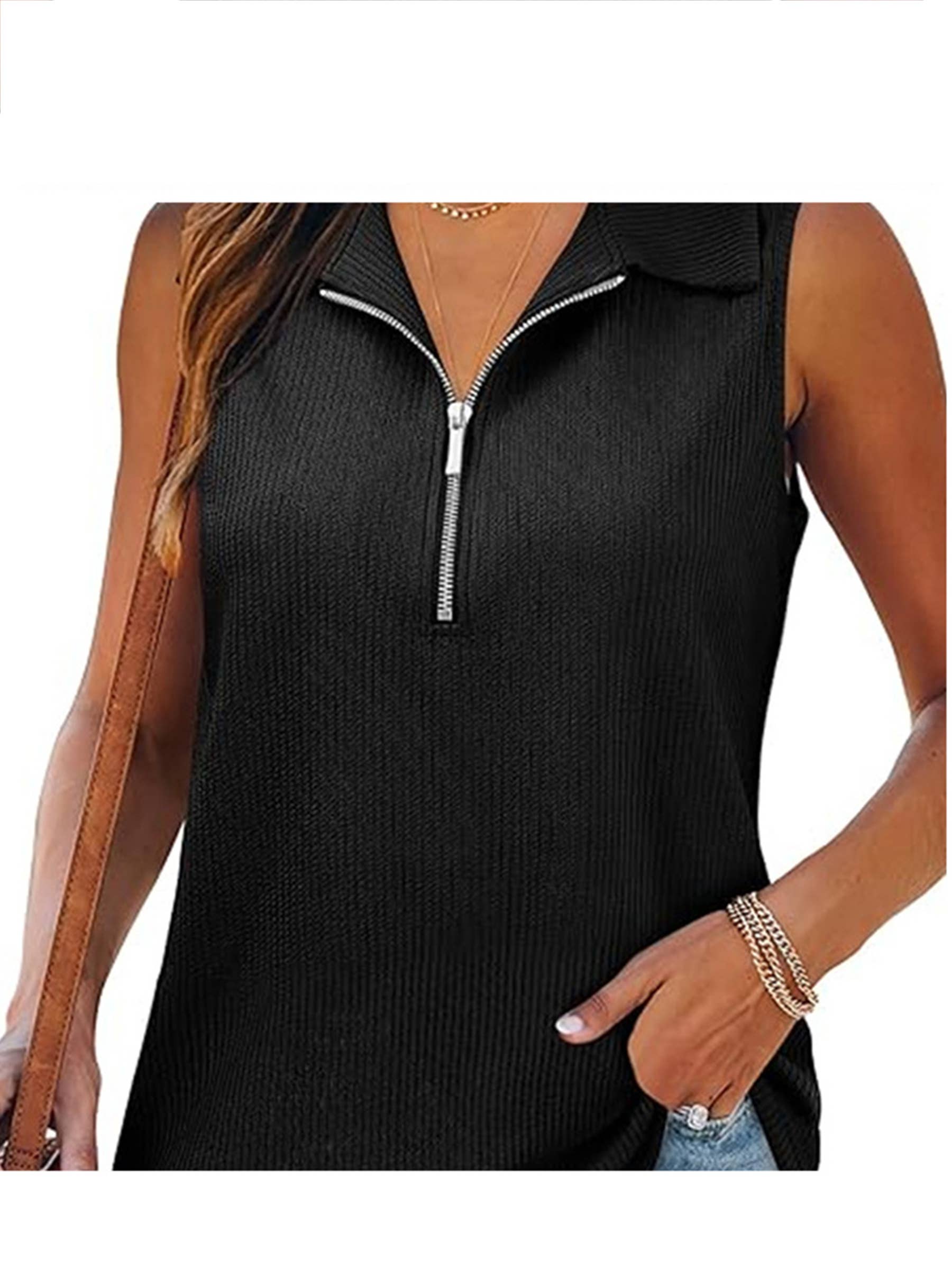 Wholesalesir - Wholesale Tank Top - Women's - Half Zip Sleeveless Polo Collar Vest1
