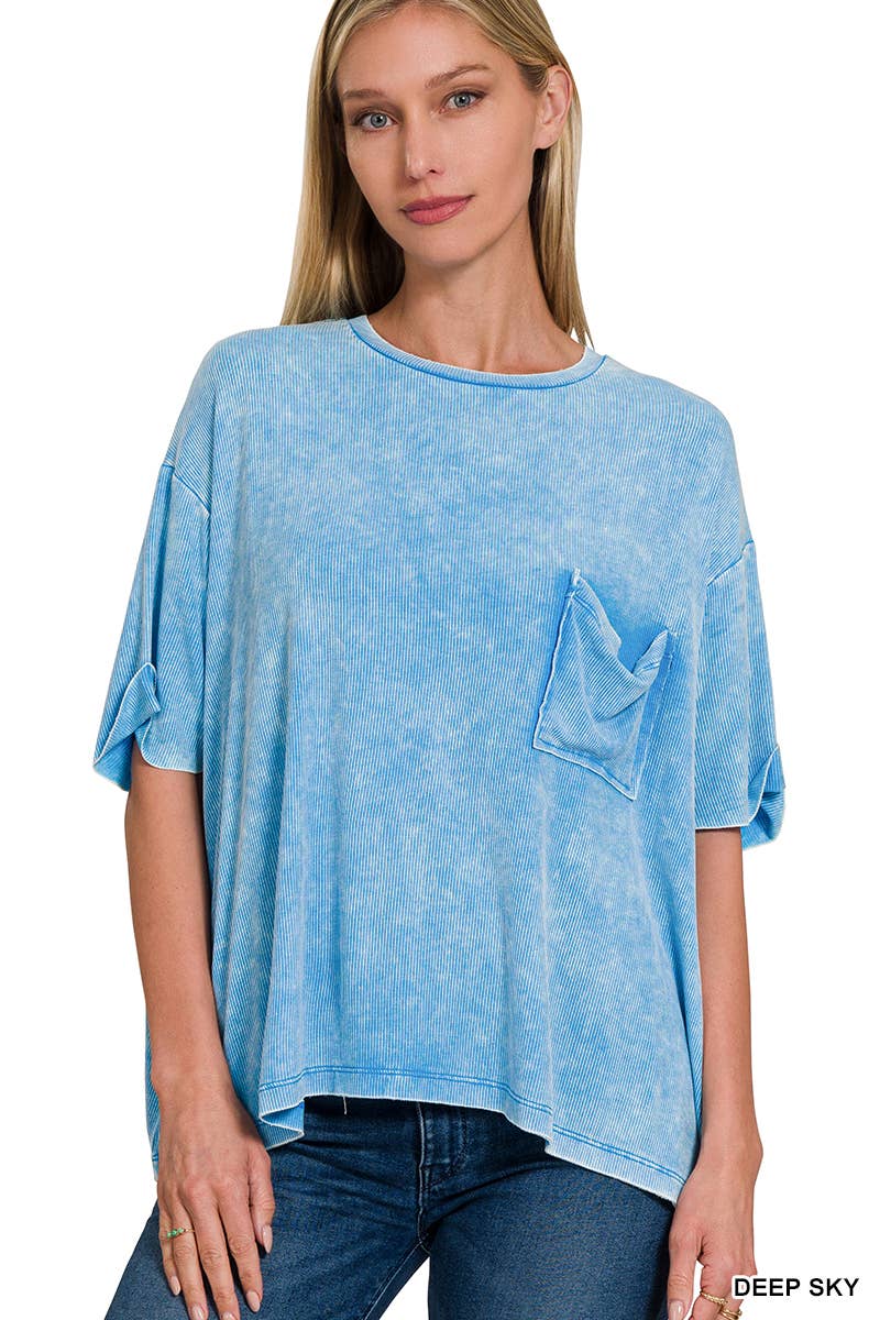 Vanilla Monkey - Vente Haut en maille – femme - Top côtelé à manches courtes et col rond délavé4