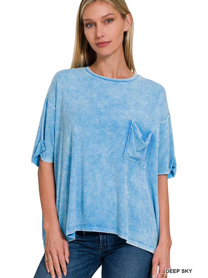 Vanilla Monkey - Vente Haut en maille – femme - Top côtelé à manches courtes et col rond délavé4