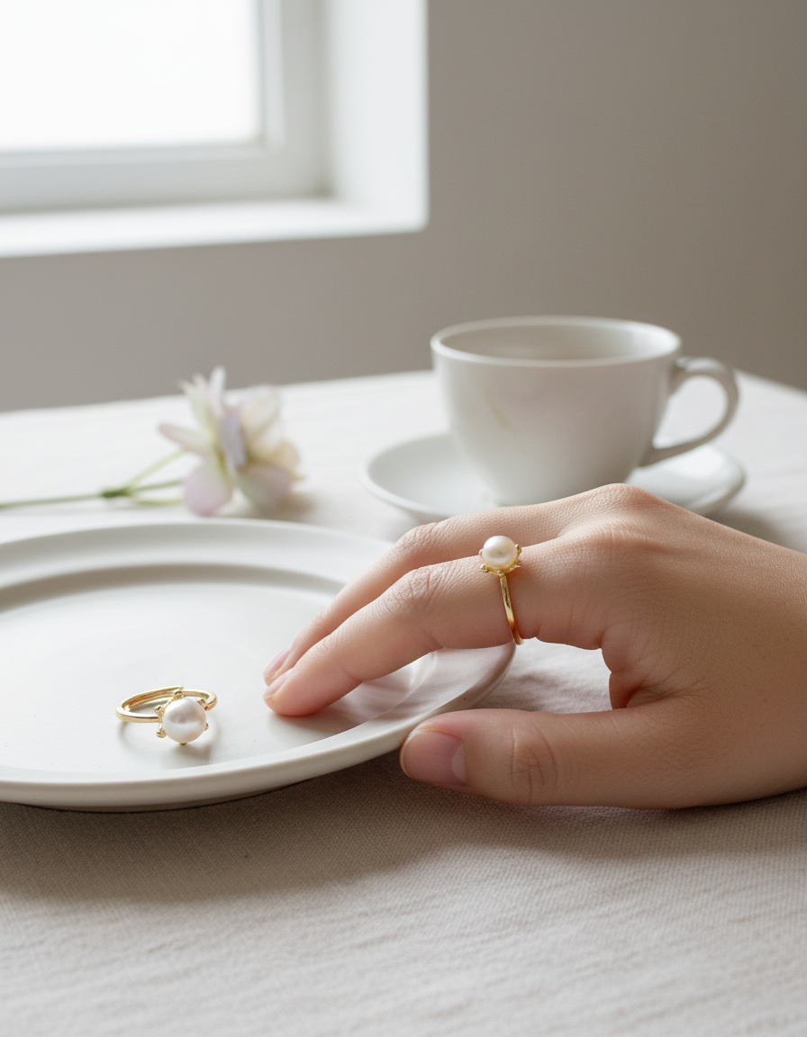 iBijoux – Anel de pedra única/solitário por atacado – Anel de Declaração com Pérola Dourada (1R08c)10