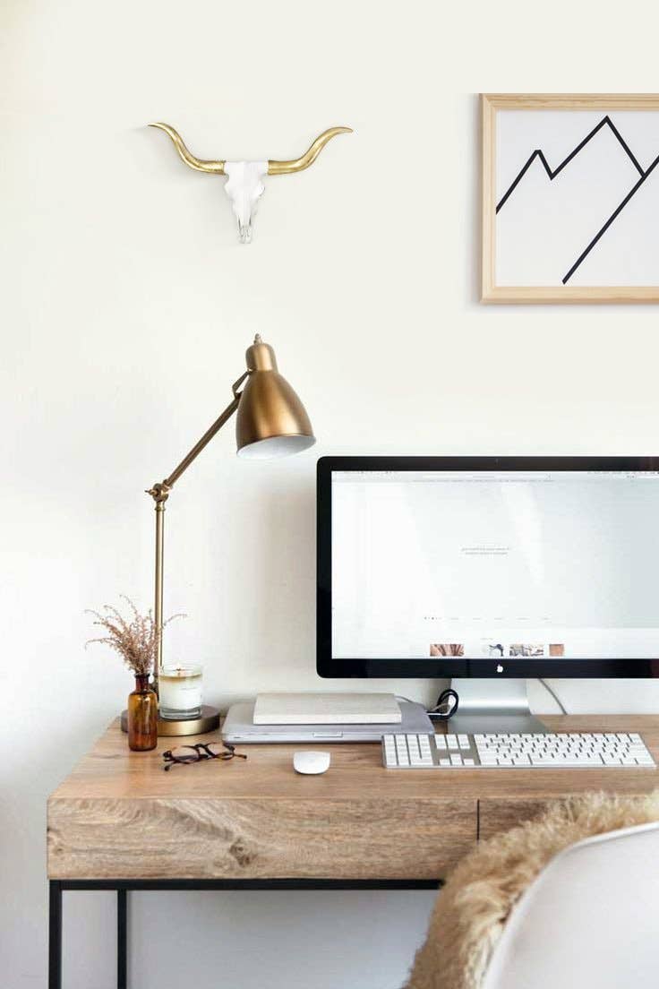 Wall Charmers – Engroshandel 3D-vægkunst – Austin Mini hvid og guldfarvet Texas Longhorn oksehoved i harpiks3