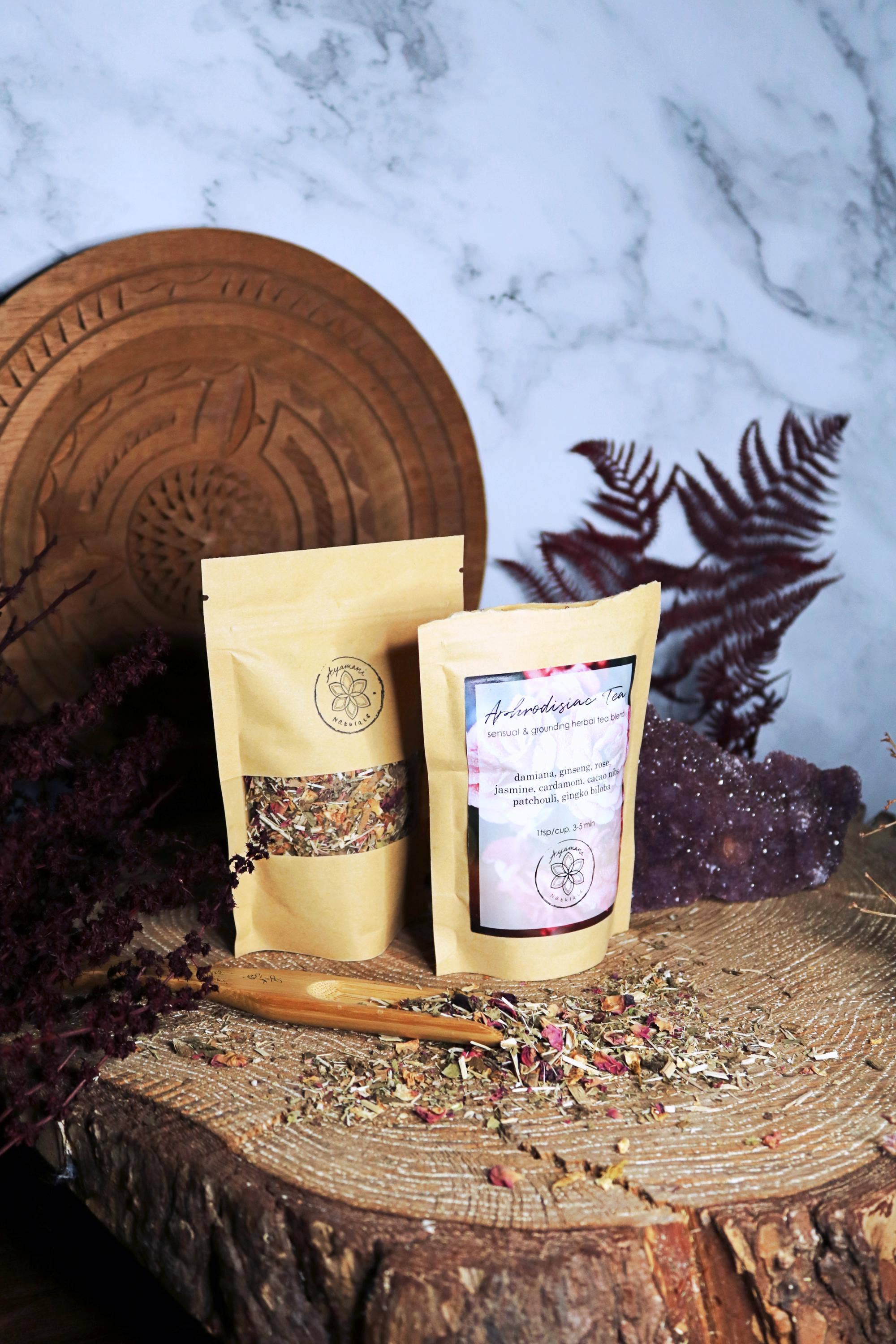 Ayamani Naturals - Wholesale Loose Tea - Aphrodisiac Tea with Damiana, Ginseng, Cacao, Rose, Cardamom1