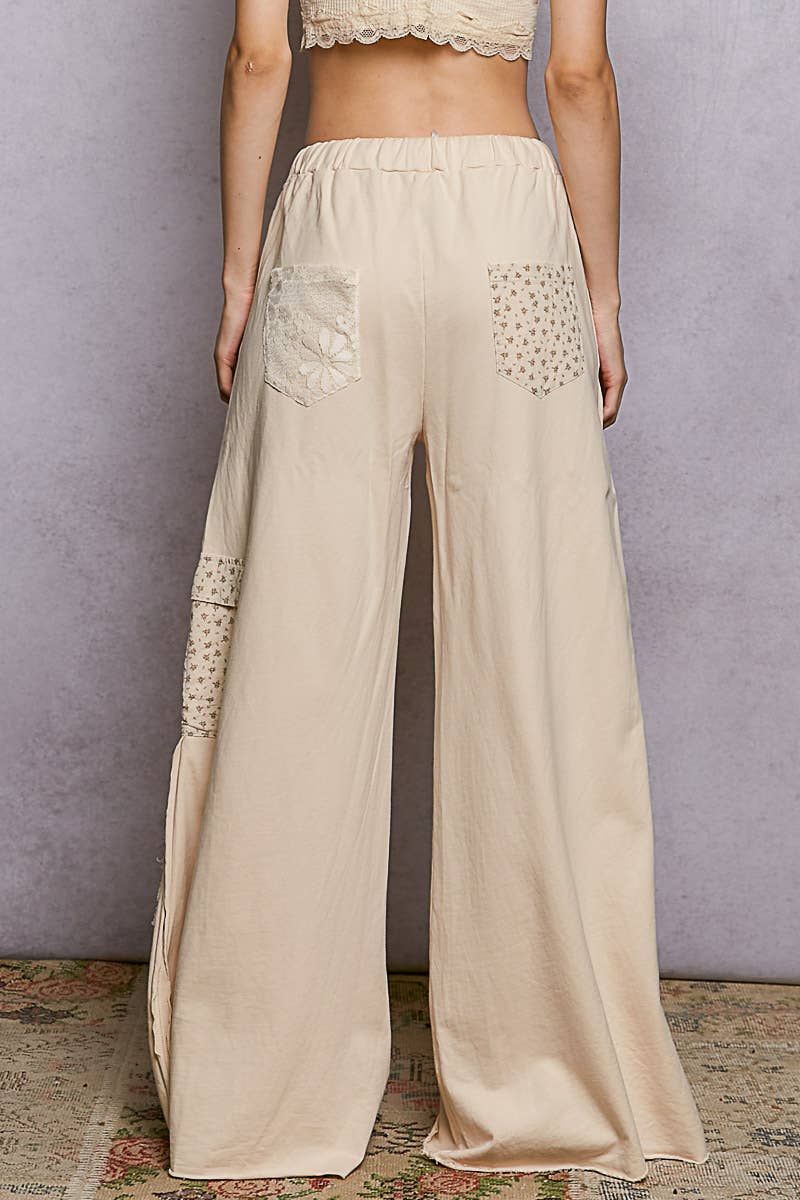 Pol Clothing - Wholesale Pants - Women's - French Terry Vintage Washing Star Patch Casual Wide Pants8