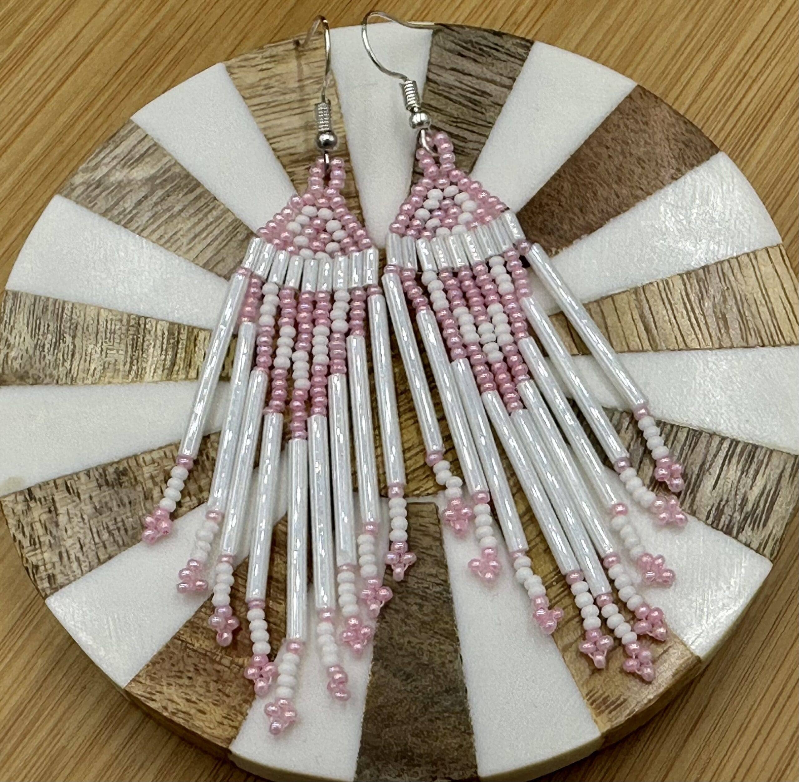 BEADS CORNER – wholesale Dangle earrings – Handmade White Pink Beaded Hook Earrings with Czech Seed Beads, Lightweight Design5