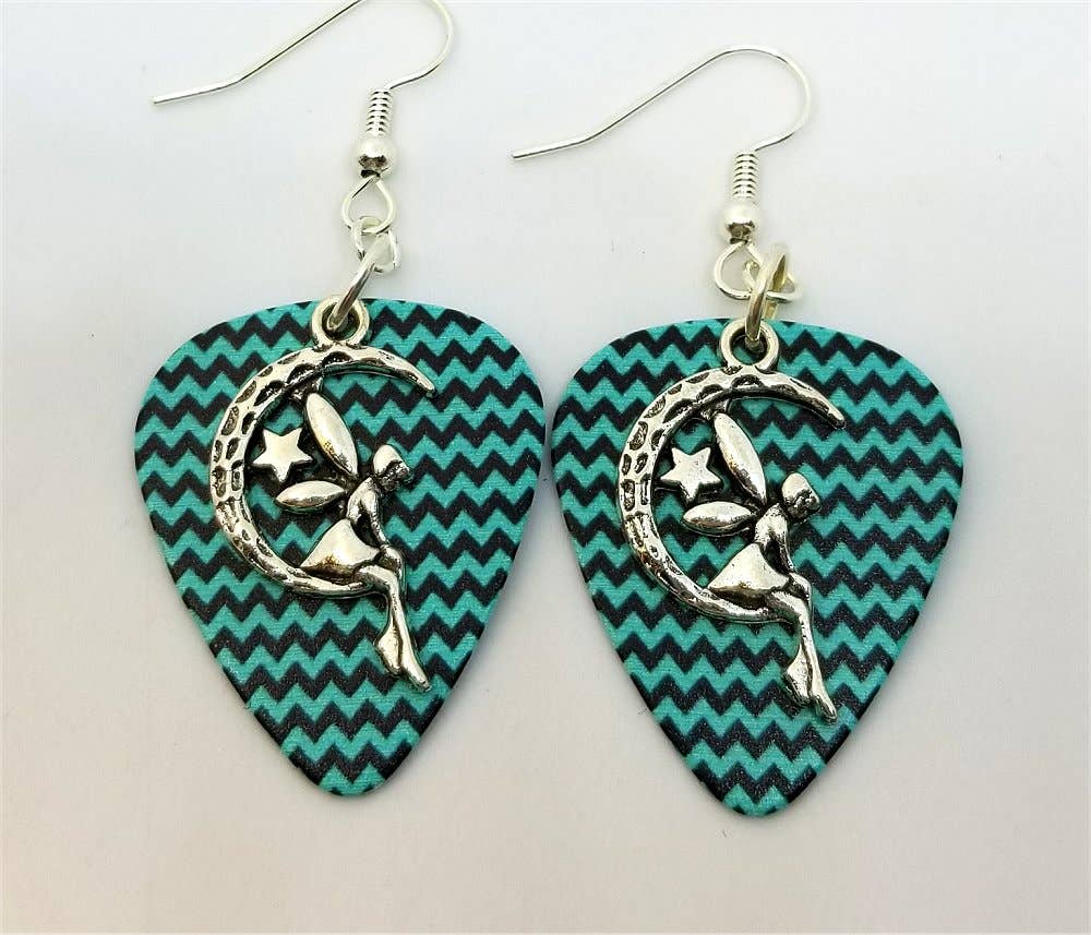 Simply Raevyn - Wholesale Dangle Earrings - Fairy on the Half Moon Charm Guitar Pick Earrings35
