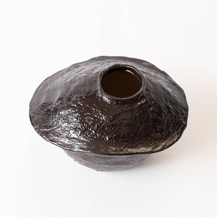 Audrey's Home & Gift - Wholesale Vase - Vase - Black Reactive Glaze Asymmetrical, Med (Pk/02)3