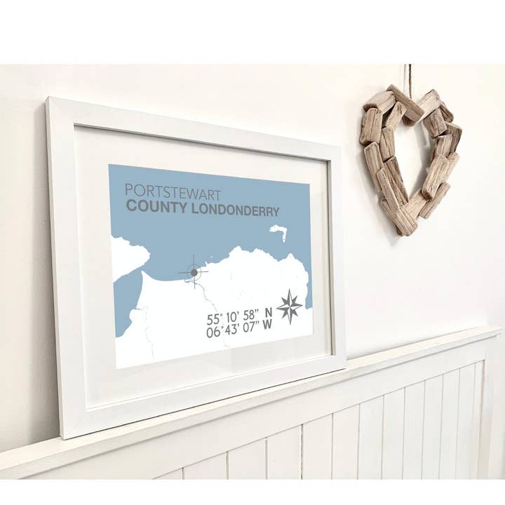 Portstewart Coastal Map Print for wholesale by SeaKisses