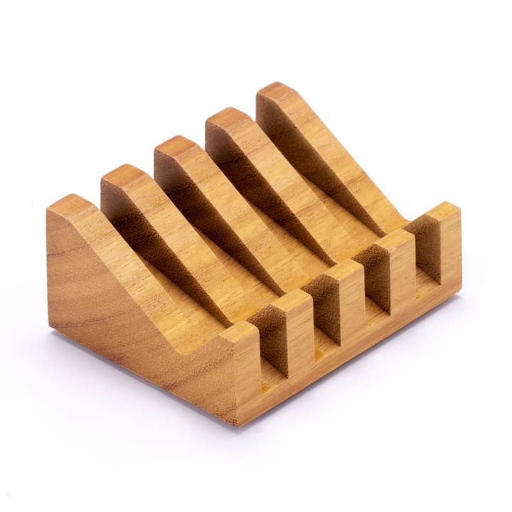 Diagonal Teak Soap Dish for wholesale by The Black Stuff