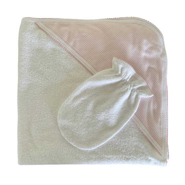 Serviette à capuche en coton Pima à rayures roses pour la vente par Pim Baby