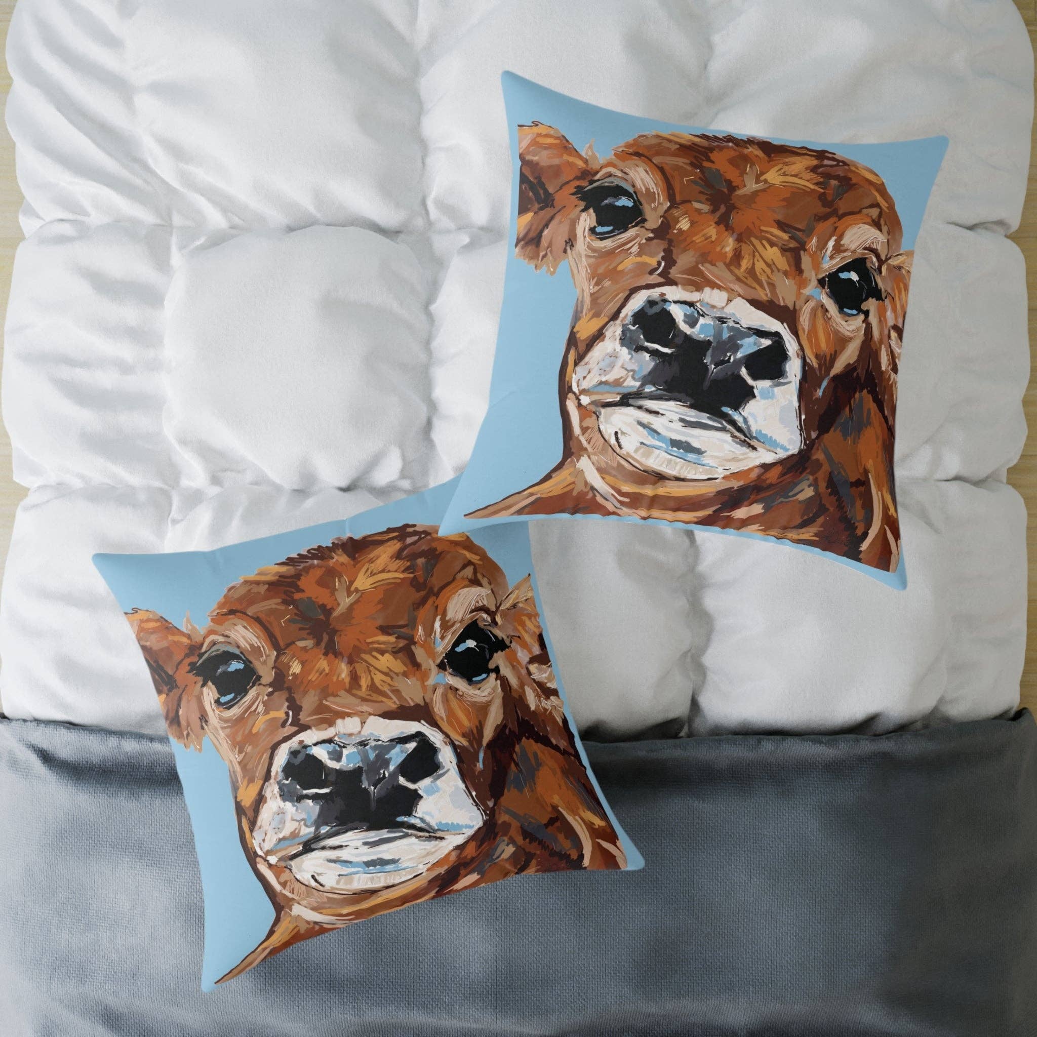 Blue Cava - Wholesale Throw/Decorative Pillow - Brown Cow Farmhouse Square Poly Canvas Throw Pillows15