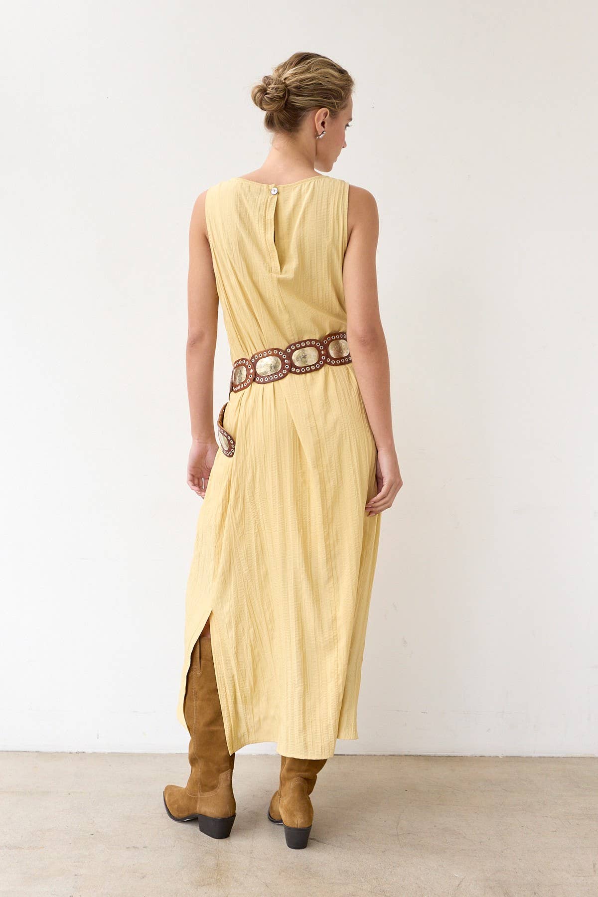 MUTE YELLOW Textured Easy Dress With Slip Dress - RD1103 for wholesale on Faire4