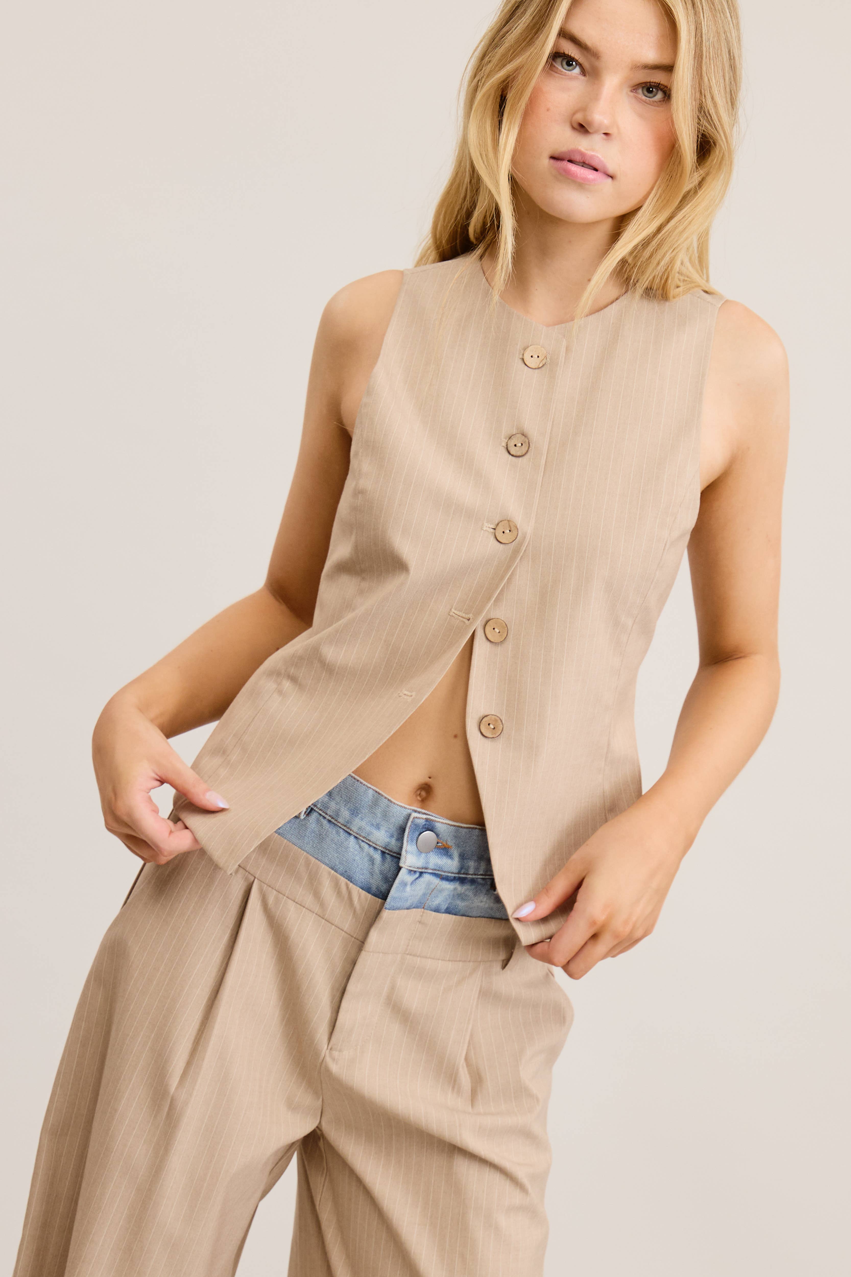 Mimosa - Wholesale Suit Vest - Women's - Fitted Pinstripe Button Up Vest7