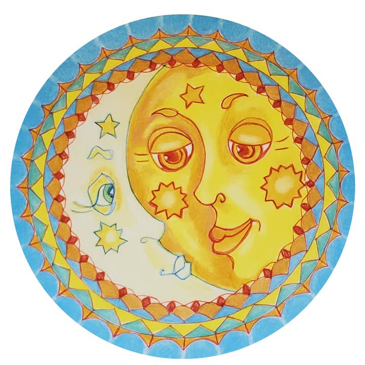River Village - Wholesale Sticker - Affectionate Sun and Moon Sticker, 4.5 inches