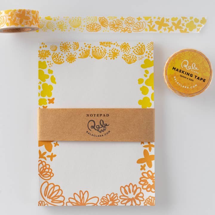 Fita Mascaradora Flores Amarelo+Conjunto de Bloco de Notas por atacado de RalaClara