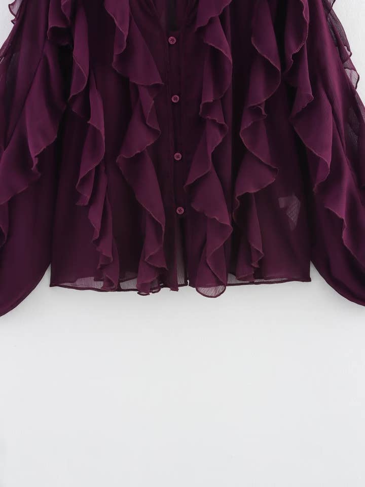 Marayn - Wholesale Blouse - Women's - Chic 2025 European Vneck Ruffled Layered Blouse B8882712