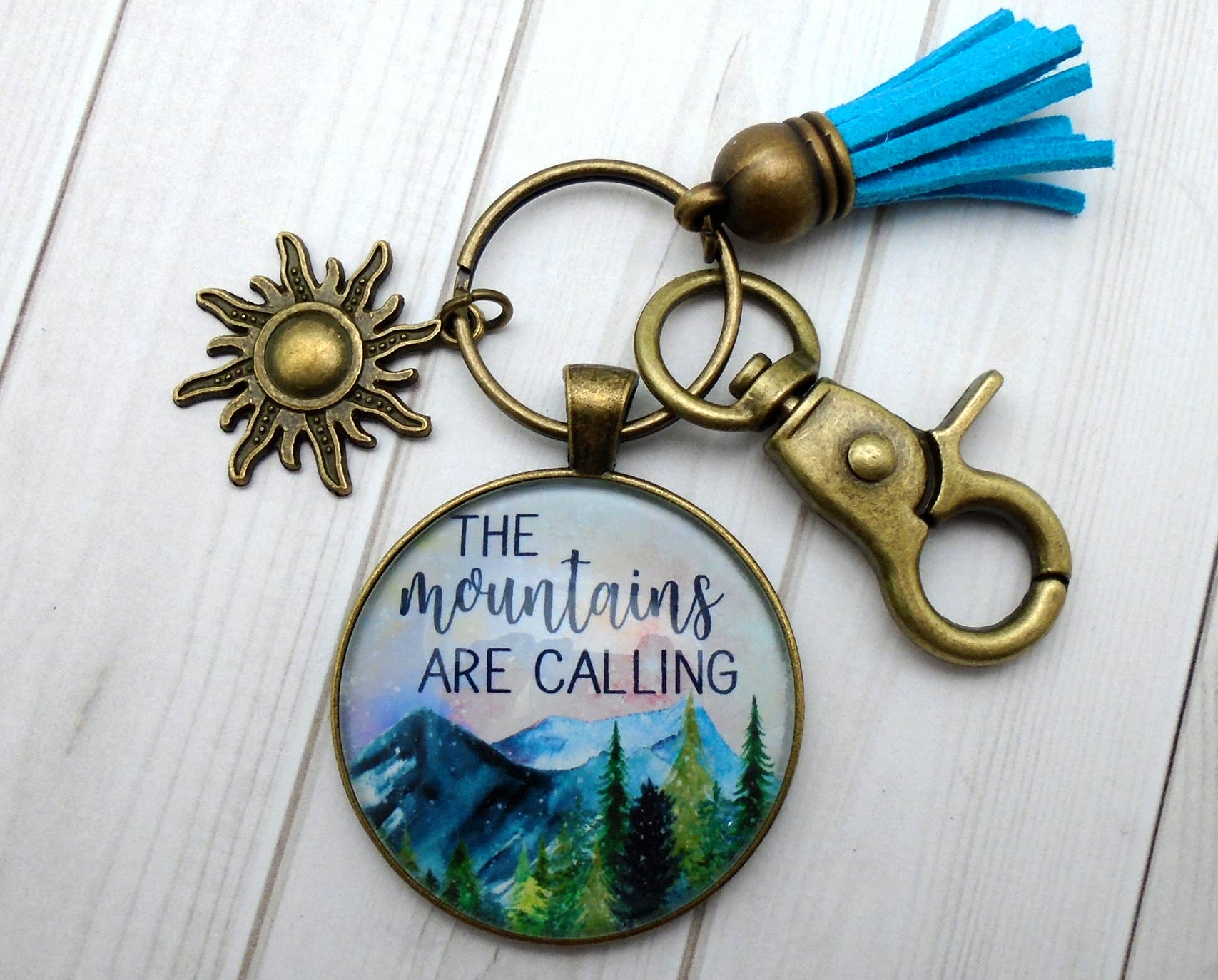 Urban Charm - Wholesale Keychain - Women's - The Mountains Are Calling Bronze Keychain0