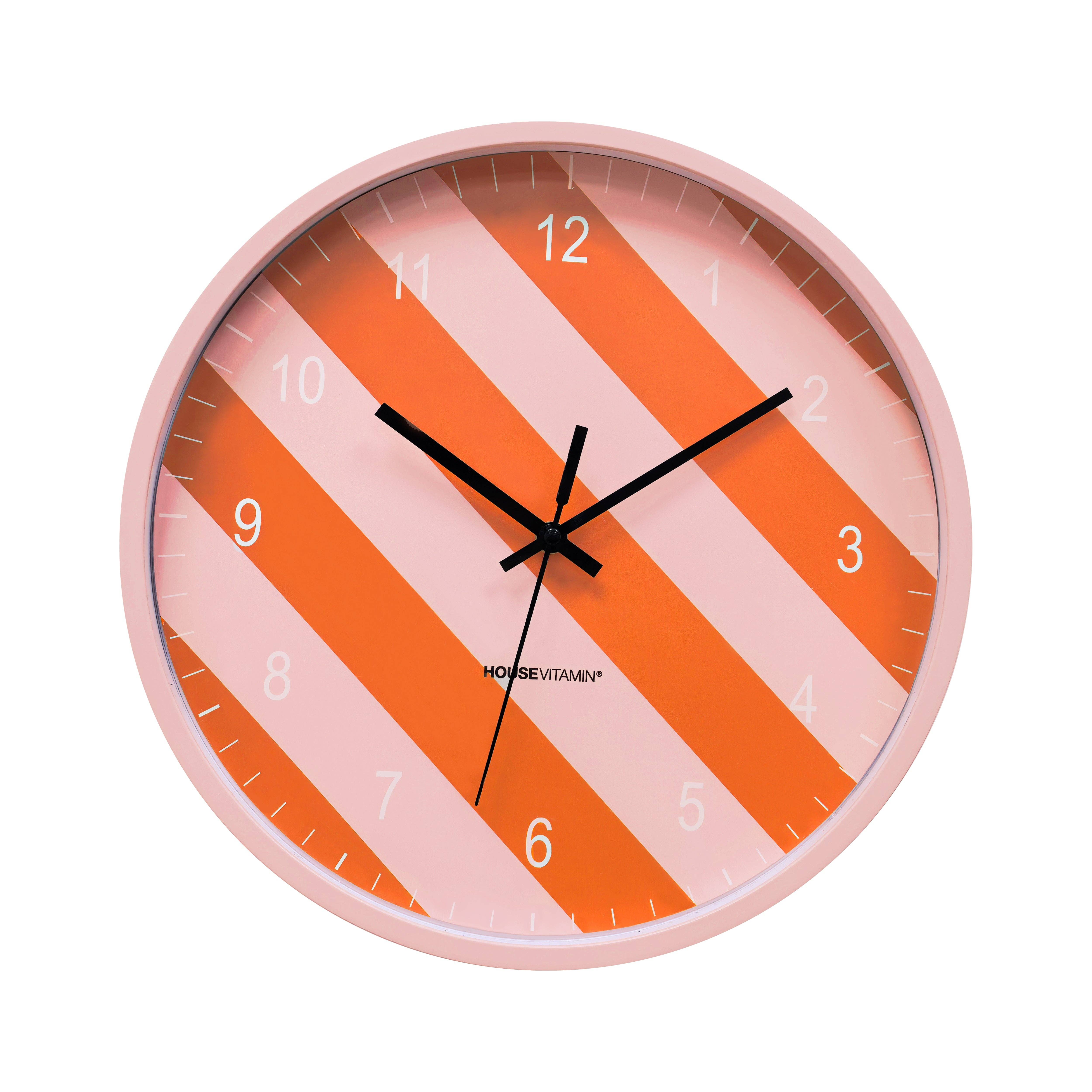 Housevitamin bv - Vente Horloges murales - Horloge - Horloge murale - Motif rayé - Orange/Rose - 34x4x34cm