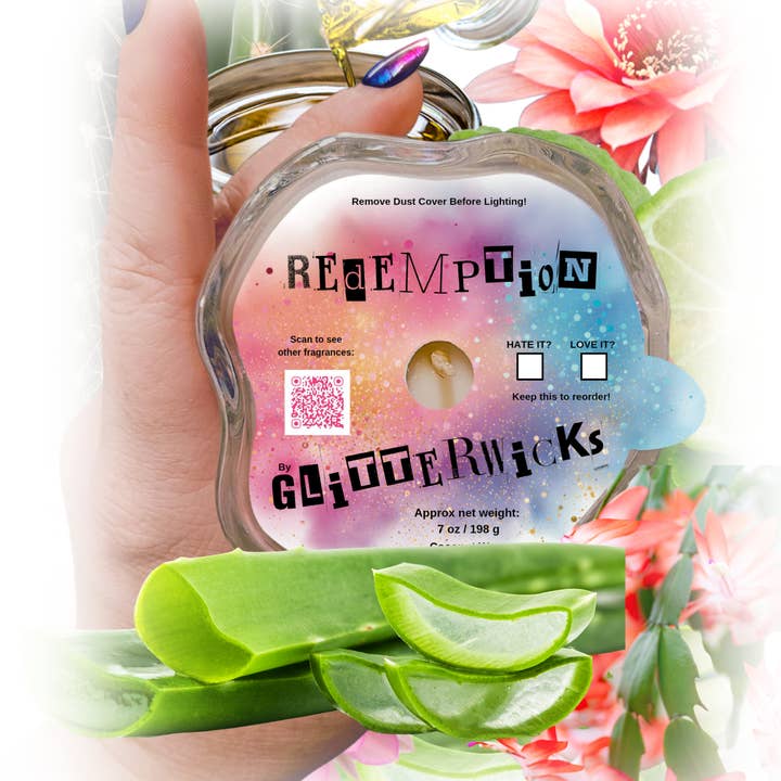 Redemption Candle: Aloe, Blossom & Bergamot Scent by GlitterWicks for wholesale by Glitterwicks