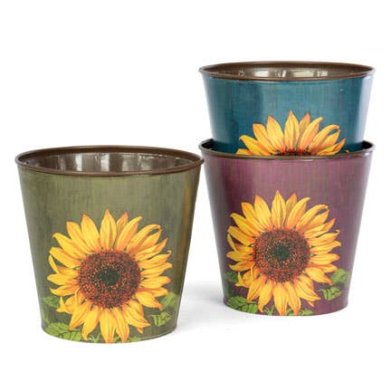 Rustic Sunflower Colored Tin Pot Planters for wholesale by Willow Group
