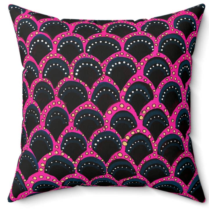 Linnea, Pink & Black Scallop Square Pillow, 18x18 inches for wholesale by Pop Shop Universe