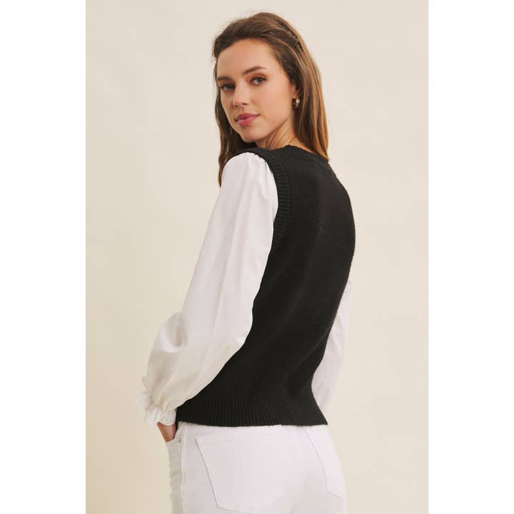 in february - Wholesale Knit Sweater - Women's - SWEATER VEST TOP WITH WOVEN PUFF SLEEVES16