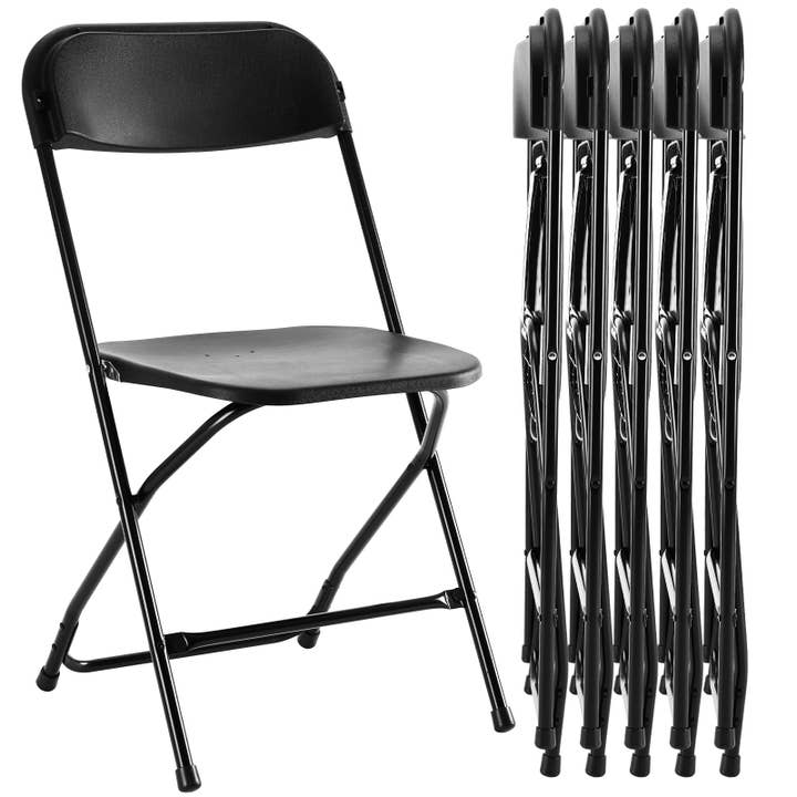 HomeRoots - Wholesale Outdoor Chair - Set of Six Black Metal Outdoor Folding Stacking Dining Chairs