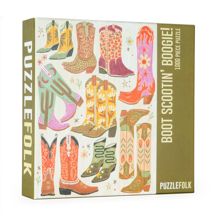 Boot Scootin' Boogie! 1000 Piece Western Cowboy Boot Puzzle for wholesale by Puzzlefolk