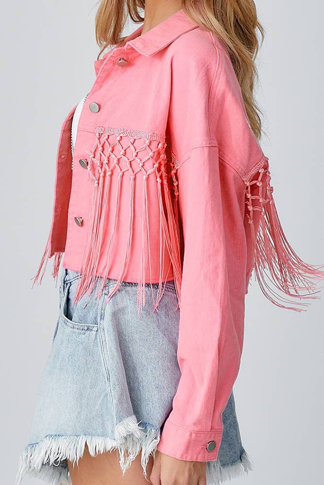 UNISHE - Wholesale Denim Jacket - Women's - Sequin Letter Tassle Denim Short Jacket OZX0822