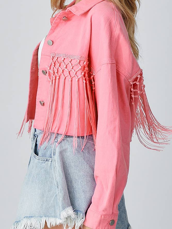 UNISHE - Wholesale Denim Jacket - Women's - Sequin Letter Tassle Denim Short Jacket OZX0822