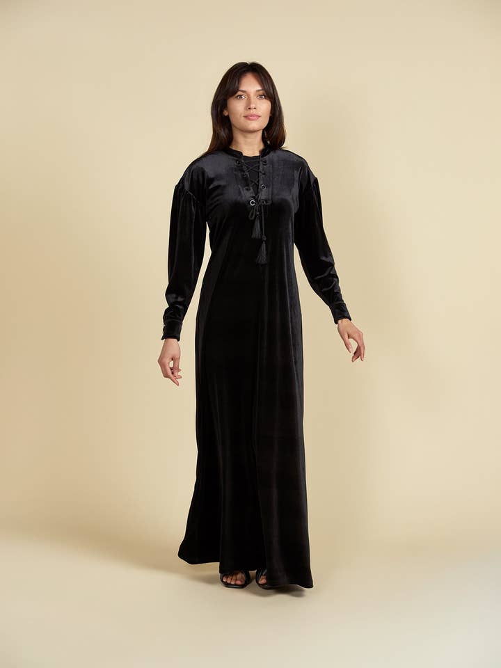 Velour Maxi Dress with Nursing Zippers for wholesale by Ellwi Design